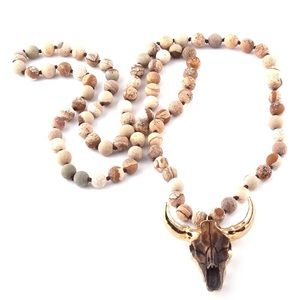 Bohemian Tribal Jewelry Brown Stone Horn Necklace